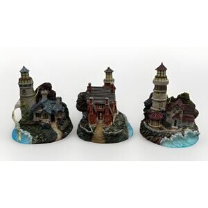 Thomas Kinkade Bradford Illuminated Lighthouse Ornaments Set Of 3 - Set 3 {C}
